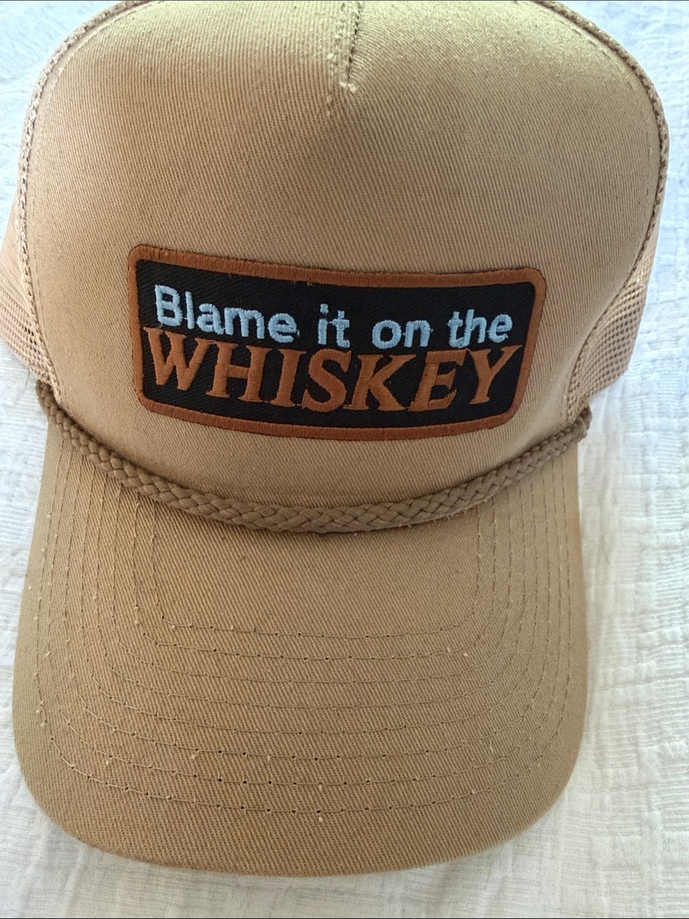 Tan 'Blame It On The Whiskey' Trucker Hat